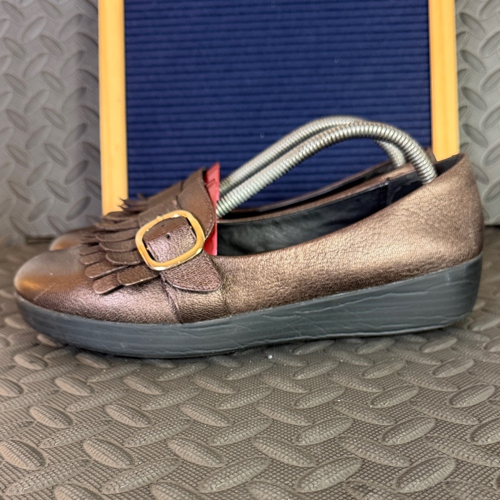 Fitflop Allegro Fringe Loafers W/ Buckle Bronze Comfort Shoes Size 9 Slip on